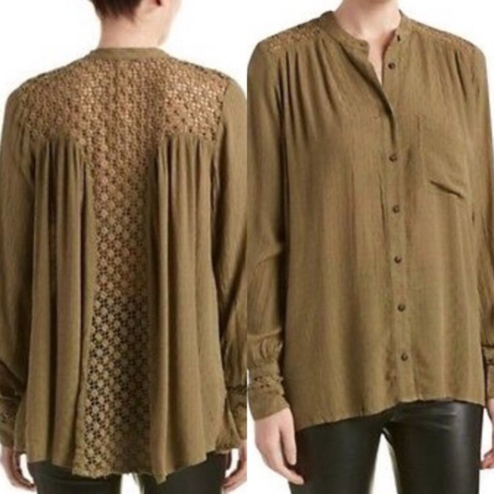 Free People The Best Blouse green crochet button - Picture 1 of 7